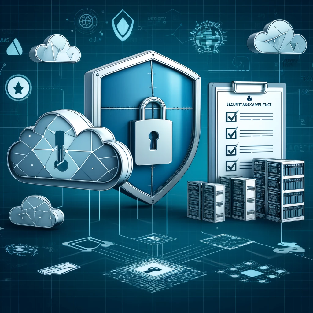 A-modern-illustration-visualizing-AWS-CLF-CO2_-Security-and-Compliance.-The-image-features-elements-such-as-a-shield-padlock-and-a-compliance-check