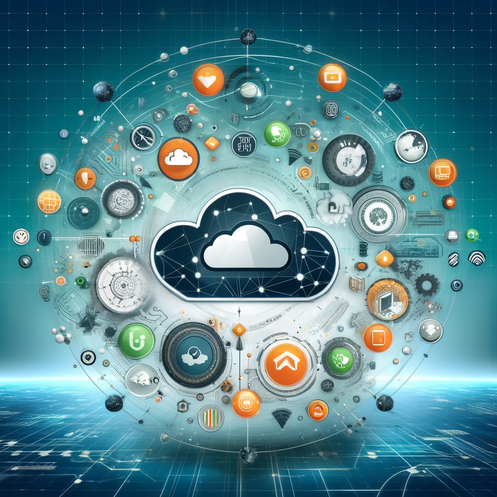 A modern illustration visualizing AWS CLF-CO2_ Cloud Concepts. The image features elements such as cloud icons, interconnected nodes